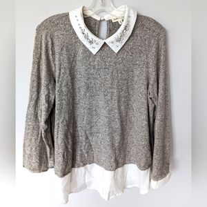 Faith and Joy Jeweled Collar Crewneck Sweater Blouse Top